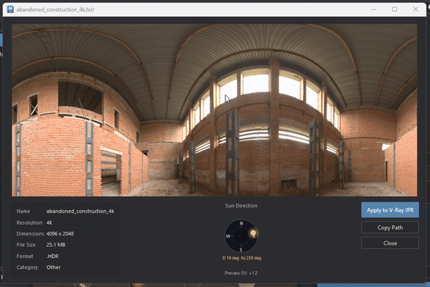 Opening and inspecting the separate Large Preview window for the selected HDRI