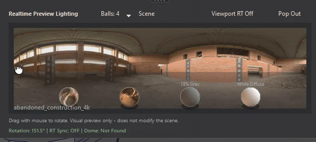 LookDev preview panel after HDRI rotation, with its rotation readout