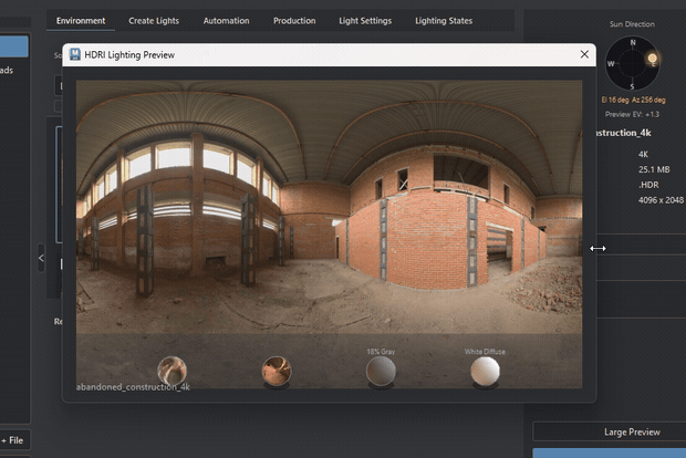 Moving the realtime HDRI Lighting Preview from the LookDev panel into a floating window