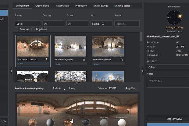 Changing the visible material samples in the HDRI lighting preview